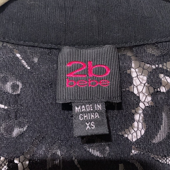 2B Bebe Semi Sheer Lace Panel Long Sleeve Button Down Shirt - Picture 2 of 6